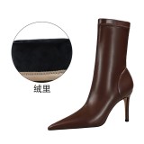 European and American style fashion minimalist thin heels, high heels, shallow mouth, pointed toe, sexy nightclub, slimming short boots for women's boots