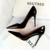 European and American style fashionable minimalist slim heels, ultra-high heels, glossy patent leather, shallow mouthed pointed toe, sexy and slimming women's singles shoes