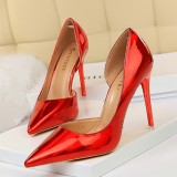 European and American metallic high heels, slim heels, high heels, shallow mouthed pointed side hollowed out sexy nightclub women's singles shoes