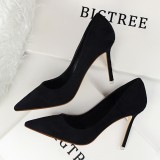 516-1 Korean version of fashionable minimalist slim heeled high heeled shallow mouthed pointed suede sexy slimming professional OL women's singles shoes