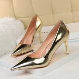 European and American fashion sexy metal heels, high heels, shallow mouth pointed nightclubs, slimming high heels, women's shoes, single shoes