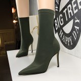 European and American minimalist women's boots, slim heels, ultra-high heels, sexy nightclubs, slim fit and slimming effect, pointed Lycra elastic short boots