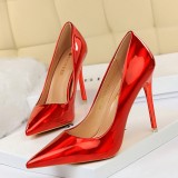 European and American style metal heels, ultra-high heels, glossy patent leather, shallow mouthed pointed sexy nightclubs, slimming high heels, single shoes