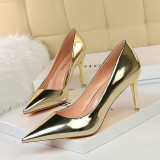 European and American style fashionable metal heel high heels, women's shoes, high heels, shallow mouthed pointed sexy nightclub slimming single shoes