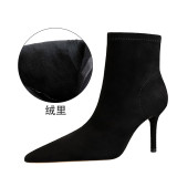 European and American style minimalist high heel suede pointed sexy nightclub slimming high heel boots short leg women's short boots