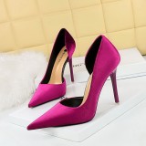 European and American style fashionable banquet high heels, thin heels, shallow mouth, pointed toe, side hollowed out Xishi suede high heels, single shoes