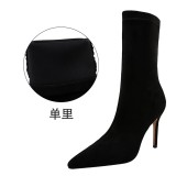 European and American fashion minimalist slim fitting women's boots with thin heels, high heels, suede, pointed toe, sexy nightclub, slimming short boots