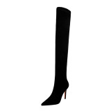 European and American fashion minimalist winter women's boots with thin heels, high heels, suede, sexy nightclubs, slimming knee length boots