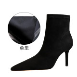 European and American style minimalist high heel suede pointed sexy nightclub slimming high heel boots short leg women's short boots