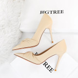 Korean version elegant banquet high heels, slim heels, high heels, slim fit, shallow mouthed pointed bow women's singles shoes