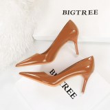 European and American style fashionable minimalist slim heels, ultra-high heels, glossy patent leather, shallow mouthed pointed toe, sexy and slimming women's singles shoes