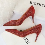 European and American style sexy nightclub slimming high heels, women's shoes, slim heels, high heels, fashionable sparkling sequin single shoes