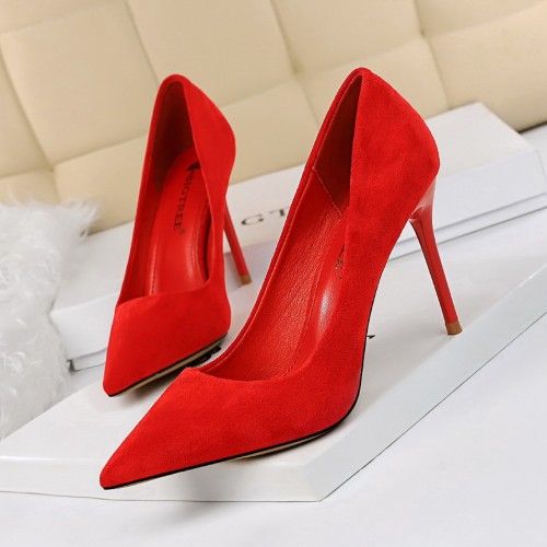 825-3 Korean version fashionable and minimalist high heels, suede, shallow mouthed pointed high heels, women's shoes, sexy and slimming single shoes