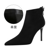 European and American retro fashion sexy nightclub slimming thin thin heel high heeled suede back tie up pointed winter short boots