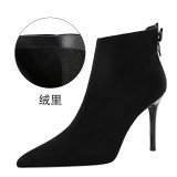 European and American retro fashion sexy nightclub slimming thin thin heel high heeled suede back tie up pointed winter short boots