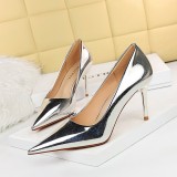 9236-8 European and American Fashion Banquet High Heels Women's Shoes Metal Heels Thin Heels Shallow Mouth Pointed Nightclub Sexy Single Shoes