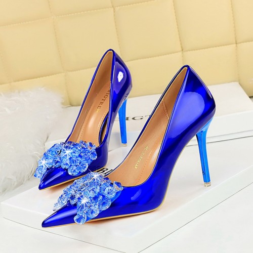 European and American style banquet high heels, slim heels, shallow mouthed pointed crystal bow women's shoes, high heels, single shoes