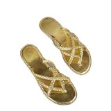 European and American foreign trade woven toe clip flat sandals for women's cross-border large elastic band solid color sandals Sandal