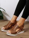 Grass woven high heeled sandals for women's new foreign trade large-sized thick soled fish mouth Roman shoes with one line buckle high heeled women's sandals