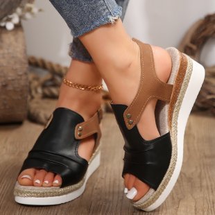 Grass woven high heeled sandals for women's new foreign trade large-sized thick soled fish mouth Roman shoes with one line buckle high heeled women's sandals