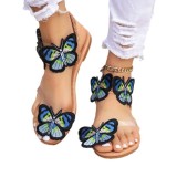 European and American large flat women's shoes in stock, butterfly foreign trade beach shoes, toe covers, flower sandals