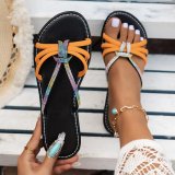 Flat bottom slippers for women in cross-border large size, new fashionable and versatile rhinestone sandals, casual and minimalist style women's shoes