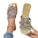 New size 44 summer mini snake diamond slide flat slippers for women
