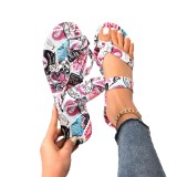 Colorful flat bottomed clip toe women's slippers new summer cross-border large size printed women's beach slippers wholesale