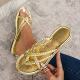 European and American foreign trade woven toe clip flat sandals for women's cross-border large elastic band solid color sandals Sandal