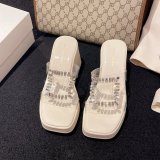 Thick soled high-heeled sandals for women's outerwear, new cross-border foreign trade large size fashionable one line drag diamond women's slippers