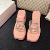 Thick soled high-heeled sandals for women's outerwear, new cross-border foreign trade large size fashionable one line drag diamond women's slippers
