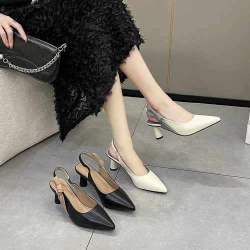 High heeled sandals for women in South Korea, large size 42, color matching straps, pointed single shoes, fairy style, slim heels, women's sandals