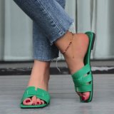 Cross border foreign trade large size new 15 colors women's slippers flat bottomed square toe leather patchwork slippers women's sandals