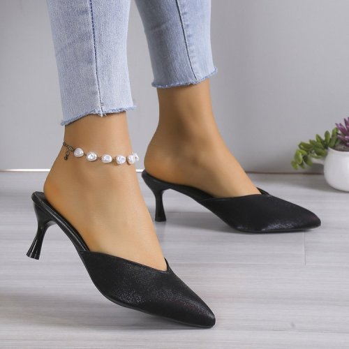 French Design Baotou Half Slippers Women's New High Heel Pointed Thin Heel Outwear Women's Sandals and Slippers Wholesale