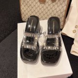 Thick soled high-heeled sandals for women's outerwear, new cross-border foreign trade large size fashionable one line drag diamond women's slippers