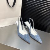 High heeled pointed toe wrapped sandals, new niche design for spring and autumn seasons, denim back hollow shallow mouth slim heel shoes