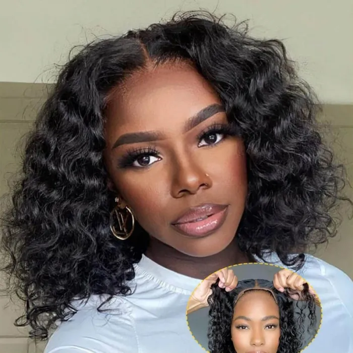 Deep Wave T Lace Bob 100% Human Hair Curly Lace wig