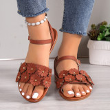 Spring New Large Size Foreign Trade Women's Shoes Casual Flower Back Strap Low Heel Sandals for Women NZTX