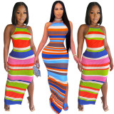 European and American women's summer new threaded striped dress long skirt