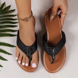Spring New Large Size Women's Shoes Korean Edition Woven Herringbone Pinch Toe Low Heel Slippers for Women Lz