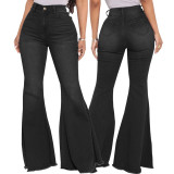 Cross border HSF2626 Amazon specializes in European and American fashion high waisted versatile slim fit elastic denim wide leg flared pants