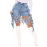 Cross border HSF2416 Amazon specializes in European and American fashion trends, sexy washed denim tassels, high waisted short skirts