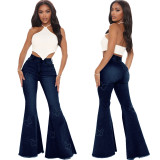 Cross border HSF2576 Amazon specializes in European and American fashion versatile slim fit butterfly decoration wide leg elastic flared pants