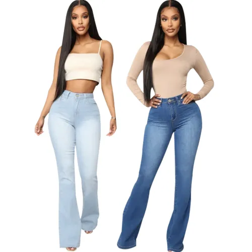 Cross border HSF2607 Amazon European and American fashion hot selling slim fit versatile denim elastic bell bottoms new model