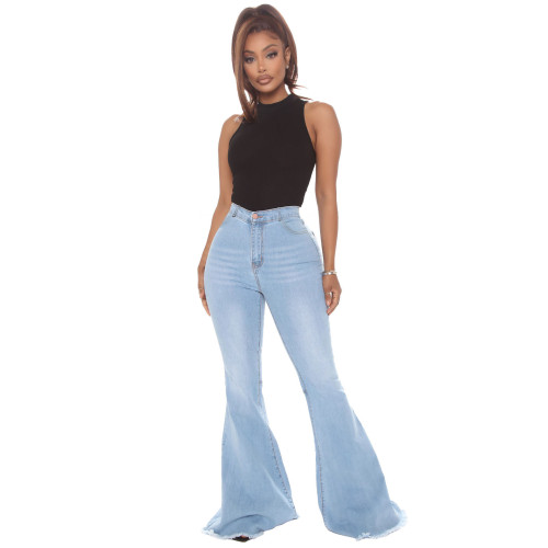 Cross border HSF2402 Amazon Cross border European and American Fashion Versatile Slim Fit Wide Leg denim Elastic Bell Pants