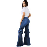 Cross border HSF2406 Amazon specializes in European and American fashion versatile wide leg patchwork denim flared pants