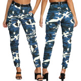 Cross border HSF2314 Amazon specializes in European and American fashion slim fit camouflage printed comfortable casual small foot workwear pants