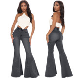 Cross border HSF2576 Amazon specializes in European and American fashion versatile slim fit butterfly decoration wide leg elastic flared pants