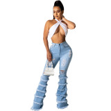 Cross border HSF2529 Amazon specializes in European and American fashion trends, washed and patchwork elastic bell bottoms