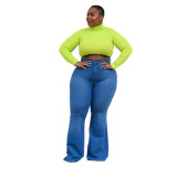 Cross border HSF2295 Amazon specializes in European and American fashion slim fit wide leg plus size chubby M flared elastic jeans